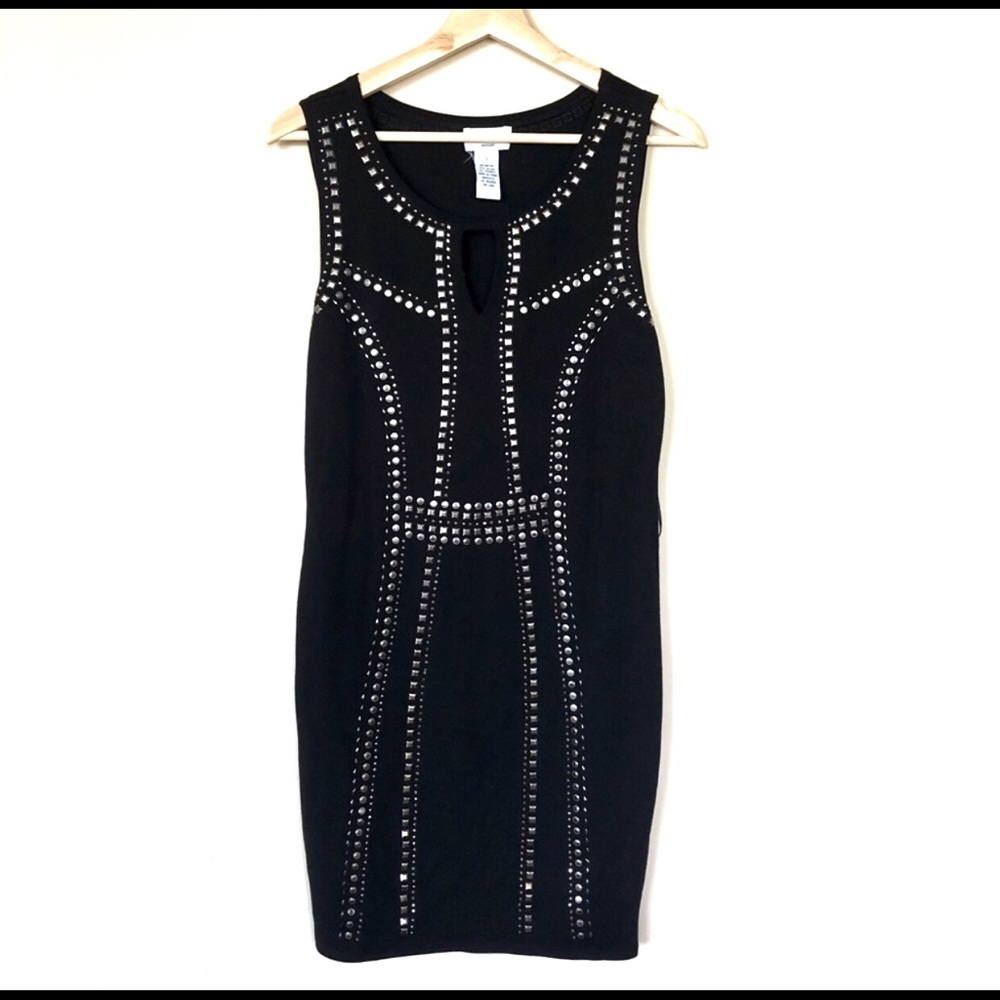 Black Studded Sleeveless Sheath Bodycon Dress